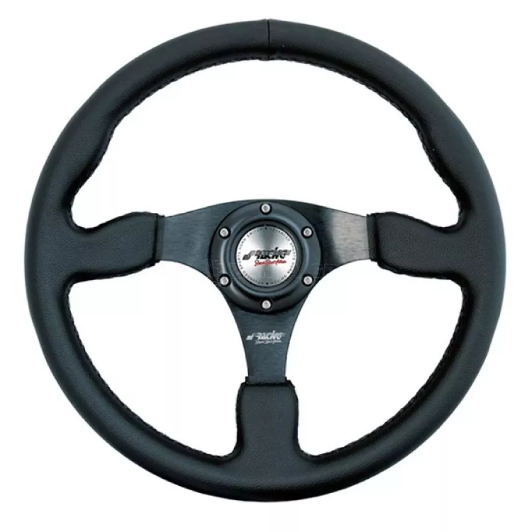 Simoni Racing ΤΙΜΟΝΙ DEFENDER PELLE ΜΑΥΡΟ ΤΡΙΑΚΤΙΝΟ ΔΕΡΜΑΤΙΝΟ 350mm SRDEF35/P