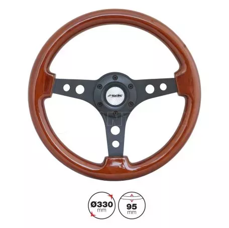 Simoni Racing ΤΙΜΟΝΙ ΤΑΜΒΑΥ ΤΡΙΛΑΜΟ ΞΥΛΙΝΟ/ΜΑΥΡΟ ΔΙΑΜΕΤΡΟΥ 330mm & ΠΑΧΟΥΣ 95mm SRTAM 