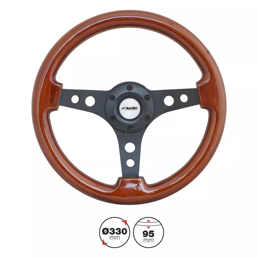 Simoni Racing ΤΙΜΟΝΙ ΤΑΜΒΑΥ ΤΡΙΛΑΜΟ ΞΥΛΙΝΟ/ΜΑΥΡΟ ΔΙΑΜΕΤΡΟΥ 330mm & ΠΑΧΟΥΣ 95mm SRTAM