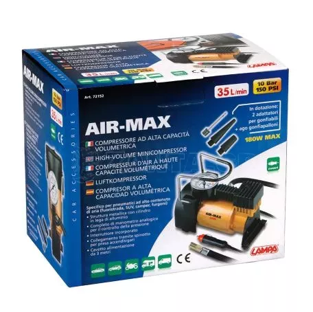 Lampa ΚΟΜΠΡΕΣΕΡ ΑΕΡΑ ΕΛΑΣΤΙΚΩΝ ΜΕΤΑΛΛΙΚΟ AIR-MAX 12V 150psi 10 bar 22l/min 7215.2-LM 