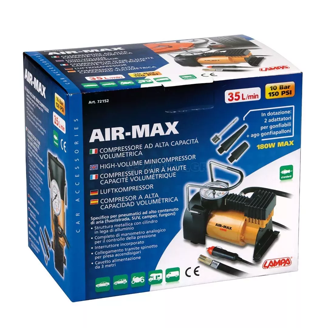Lampa ΚΟΜΠΡΕΣΕΡ ΑΕΡΑ ΕΛΑΣΤΙΚΩΝ ΜΕΤΑΛΛΙΚΟ AIR-MAX 12V 150psi 10 bar 22l/min 7215.2-LM