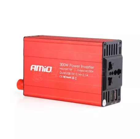 AMIO INVERTER 12>230V max300W-peak600W +2USB PI03 AMiO – 1 ΤΕΜ. 02470/AM 