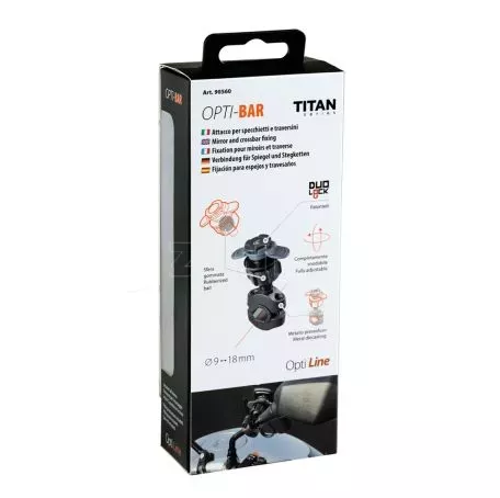 Optiline Βάση Στήριξης Κινητού Bar της σειράς Titan Optiline για Καθρέπτες ή Μπάρες Μηχανής ή Ποδηλάτου με διάμετρο από 9 mm έως 18 mm και σύστημα Duolock, συμβατή με Θήκες ή Αντάπ 