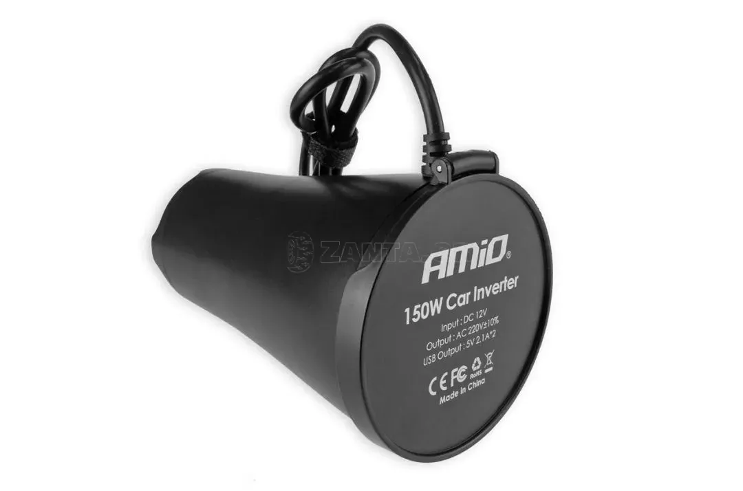 AMIO INVERTER ΠΟΤΗΡΟΘΗΚΗΣ 12>230V max150W-peak300W ΜΕ 2 USB 4800mA ΚΑΙ ΑΝΤΑΠΤΟΡΑ ΑΝΑΠΤΗΡΑ 12V 02469/AM