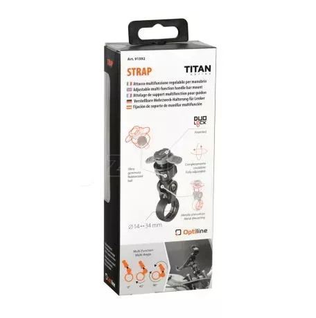 Optiline Βάση Στήριξης Κινητού Clamp της σειράς Titan Optiline για Τιμόνι Μηχανής ή Ποδηλάτου με διάμετρο από 14 mm έως 34 mm και σύστημα Duolock, συμβατή με Θήκες ή Αντάπτορες Κιν 