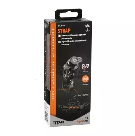 Optiline Βάση Στήριξης Κινητού Clamp της σειράς Titan Optiline για Τιμόνι Μηχανής ή Ποδηλάτου με διάμετρο από 14 mm έως 34 mm και σύστημα Duolock, συμβατή με Θήκες ή Αντάπτορες Κιν 