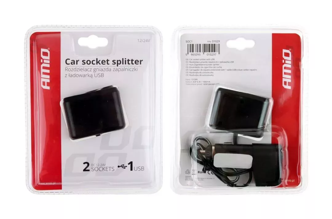 AMIO ΑΝΤΑΠΤΟΡΑΣ ΑΝΑΠΤΗΡΑ ΔΙΠΛΟΣ 12/24V ΜΕ USB KAI ΚΑΛΩΔΙΟ AMIO - 1 ΤΕΜ. 01029/AM