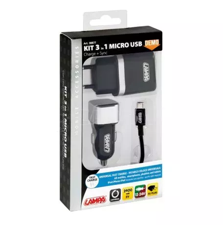 Lampa ΦΟΡΤΙΣΤΗΣ ΑΝΑΠΤΗΡΑ 12/24V 3 ΣΕ 1 ΜΕ ΠΡΙΖΑ 230V + 1 MICRO USB 2400mA ΜΕ ΚΑΛΩΔΙΟ 100cm SILVER LINE LAMPA - 1 TEM. L3887.7/T 