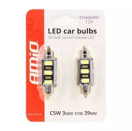 AMIO ΛΑΜΠΑΚΙΑ ΠΛΑΦΟΝΙΕΡΑΣ 39mm 12V 5.600K 3xSMD 5730 LED AMIO - 2 ΤΕΜ. 01450/AM 