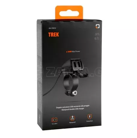 Optiline Αδιάβροχος Φορτιστής Κινητού Trek 12/24V 30W 5400mA της σειράς Optiline με 2 θύρες USB Type A, Καλώδιο 150 cm, Ακροδέκτες, Ασφάλεια Smart Chip, Αδιαβροχοποίηση IP66, συμβα 