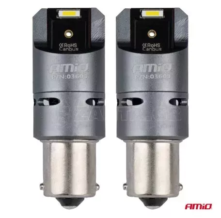 AMIO ΛΑΜΠΕΣ P21W BA15S 12/24V 6.000K 2xSMD LED FULL CAN-BUS (ΜΕ ΑΝΕΜΙΣΤΗΡΑΚΙ) ΛΕΥΚΟ PRO SERIES AMIO - 2 ΤΕΜ. 03603/AM 