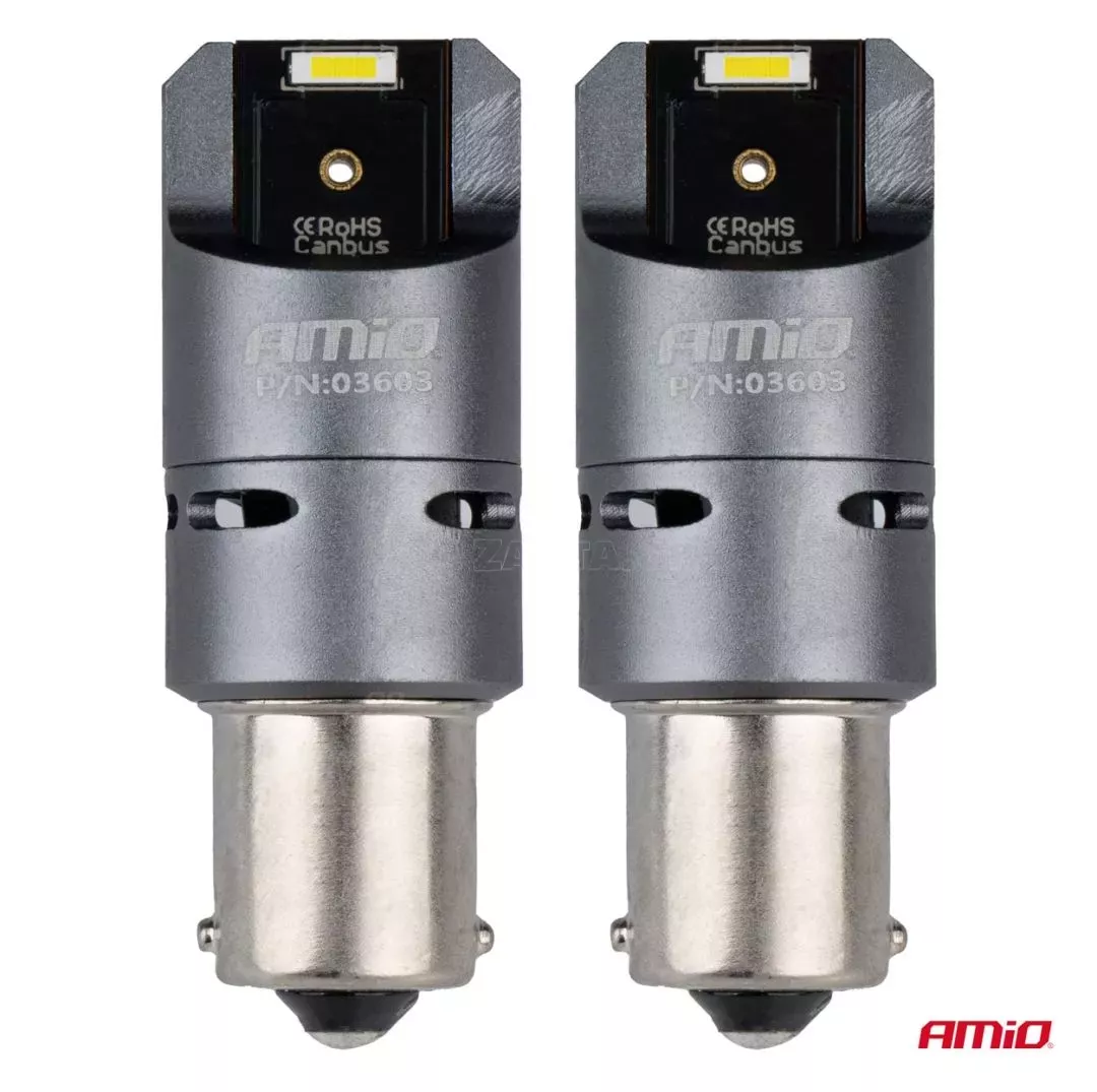 AMIO ΛΑΜΠΕΣ P21W BA15S 12/24V 6.000K 2xSMD LED FULL CAN-BUS (ΜΕ ΑΝΕΜΙΣΤΗΡΑΚΙ) ΛΕΥΚΟ PRO SERIES AMIO - 2 ΤΕΜ. 03603/AM