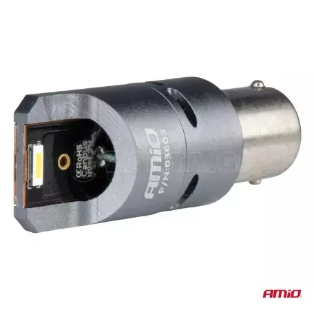 AMIO ΛΑΜΠΕΣ P21W BA15S 12/24V 6.000K 2xSMD LED FULL CAN-BUS (ΜΕ ΑΝΕΜΙΣΤΗΡΑΚΙ) ΛΕΥΚΟ PRO SERIES AMIO - 2 ΤΕΜ. 03603/AM 