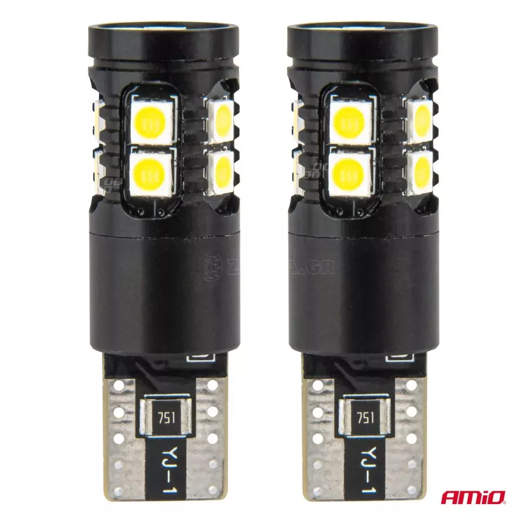 AMIO ΛΑΜΠΑΚΙΑ T10 W5W 12V/24V LED CAN-BUS 13xSMD 3030 ΛΕΥΚΟ 5500K ΑΜΙΟ - 2 ΤΕΜ. 04259/AM