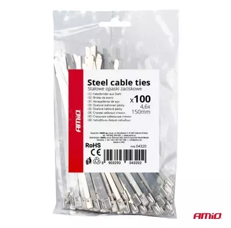AMIO ΔΕΜΑΤΙΚΑ/ΔΕΤΙΚΑ ΚΑΛΩΔΙΩΝ TIE WRAP (ΤΑΙΡΑΠ) ΜΕΤΑΛΛΙΚΑ 4,6 x 150mm ΑΜΙΟ - 100 ΤΕΜ. 04320/AM 