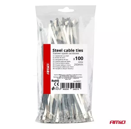 AMIO ΔΕΜΑΤΙΚΑ/ΔΕΤΙΚΑ ΚΑΛΩΔΙΩΝ TIE WRAP (ΤΑΙΡΑΠ) ΜΕΤΑΛΛΙΚΑ 4,6 x 200mm ΑΜΙΟ - 100 ΤΕΜ. 04321/AM 