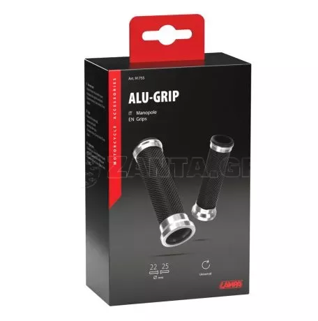Lampa ΧΕΡΟΥΛΙΑ MOTO ALU GRIP  ΜΑΥΡΟ/ΑΣΗΜΙ ΧΡΩΜΑ 22mm+25mm 12cm LAMPA - 2 τεμ. 9175.5-LM 