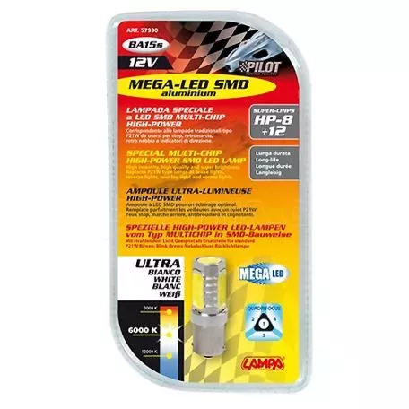 Lampa Λαμπάκι  BA15s P21W 12V MEGA LED SMD λευκό 8 super chips + 12chips L5793.0 