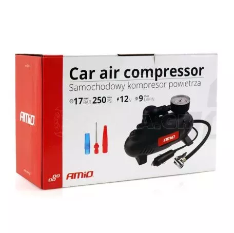 AMIO ΚΟΜΠΡΕΣΕΡ ΑΕΡΑ ΕΛΑΣΤΙΚΩΝ ΠΛΑΣΤΙΚΟ ACOMP-07 12V 250psi 17bar 9l/min ΜΕ ΦΙΣ ΑΝΑΠΤΗΡΑ & ΚΑΛΩΔΙΟ 300cm AMiO - 1 ΤΕΜ. 02181/AM 
