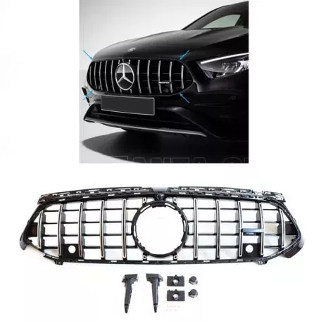 Μάσκα Για Mercedes-Benz A-Class W177 Facelift 23+ GT Amg Panamericana Look Μαύρο/Χρώμιο 1 Τεμάχιο 