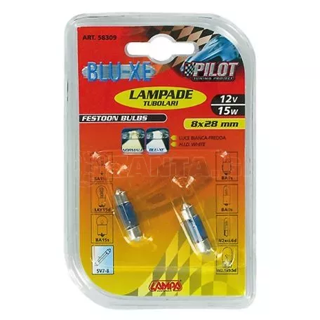 Lampa ΛΑΜΠΑΚΙΑ ΠΛΑΦΟΝΙΕΡΑΣ 15W 12V SV7-8 8x28mm BLU-XE 2ΤΕΜ. BLISTER 5830.9-LM 