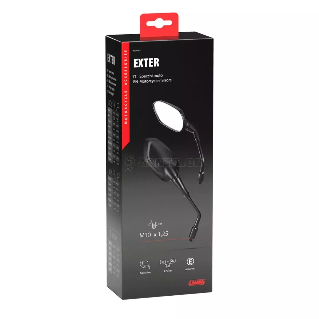 Lampa ΚΑΘΡΕΠΤΕΣ MOTO EXTER M10x1,25 DX+SX ΣΕ ΜΑΥΡΟ ΧΡΩΜΑ LAMPA - 2 ΤΕΜ. 9163.2-LM