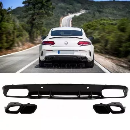Diffuser Πίσω Προφυλακτήρα Για Mercedes-Benz C-Class C205 Coupe 14-21 Amg 63 Look Με Μαύρες Μπούκες 