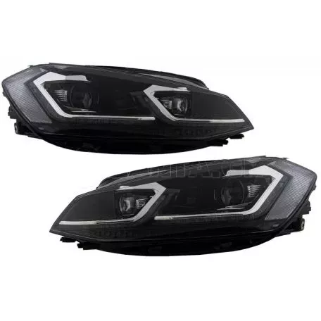 Μπροστινά Φανάρια Set Για Vw Golf 7.5 17-19 Facelift DRL & Dynamic Signal Μαύρα Με Χρώμιο Γραμμή H7 Με Μοτέρ Carner 