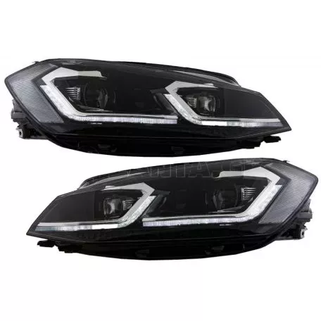 Μπροστινά Φανάρια Set Για Vw Golf 7.5 17-19 Facelift DRL & Dynamic Signal Μαύρα Με Χρώμιο Γραμμή H7 Με Μοτέρ Carner 