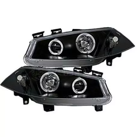 Φανάρια εμπρός angel eyes για Renault Megane (2002-2005) , μαύρα , με λάμπες (Η1) - σετ 2τμχ. 