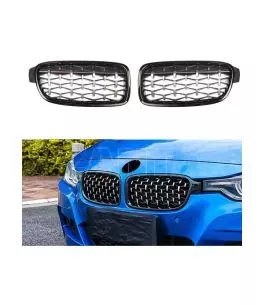 Μάσκα για BMW F30 (2011+) - γυαλιστερή - Diamond Design - χρωμίου/μαύρη - 2τμχ. 