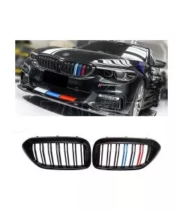 Καρδιές μάσκας για BMW F10 / F11  (2010+) με διπλή γρίλια - tri color - 2τμχ. 