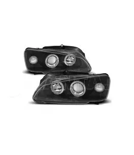 Φανάρια εμπρός angel eyes για Peugeot 106 , μαύρα , με λάμπες (Η1) - σετ 2τμχ. 