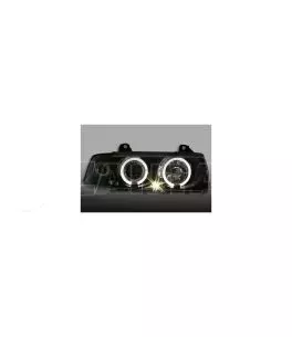 Φανάρια εμπρός angel eyes για BMW E36 (1991-1999) 4d sedan - black , με λάμπες (Η1) - σετ 2τμχ. 