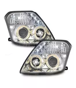Φανάρια εμπρός angel eyes με led για Citroen C2 (2003-2008) - chrome , με λάμπες (Η1) - σετ 2τμχ. 
