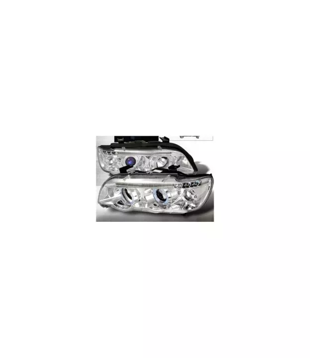 Φανάρια εμπρός angel eyes για BMW X5 E53 (1999-2003) - chrome , με λάμπες (Η1) - σετ 2τμχ.