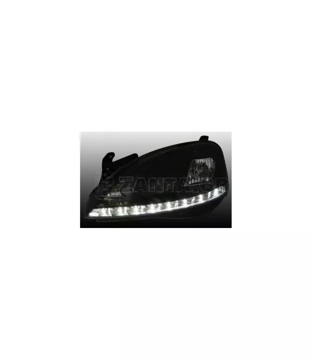 Φανάρια εμπρός led για Opel Corsa C (2001-2006) - μαύρα , με λάμπες (Η1) - σετ 2τμχ.