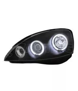 Φανάρια εμπρός angel eyes για Opel Corsa C (2001-2006) - μαύρα , με λάμπες (Η1) - σετ 2τμχ. 