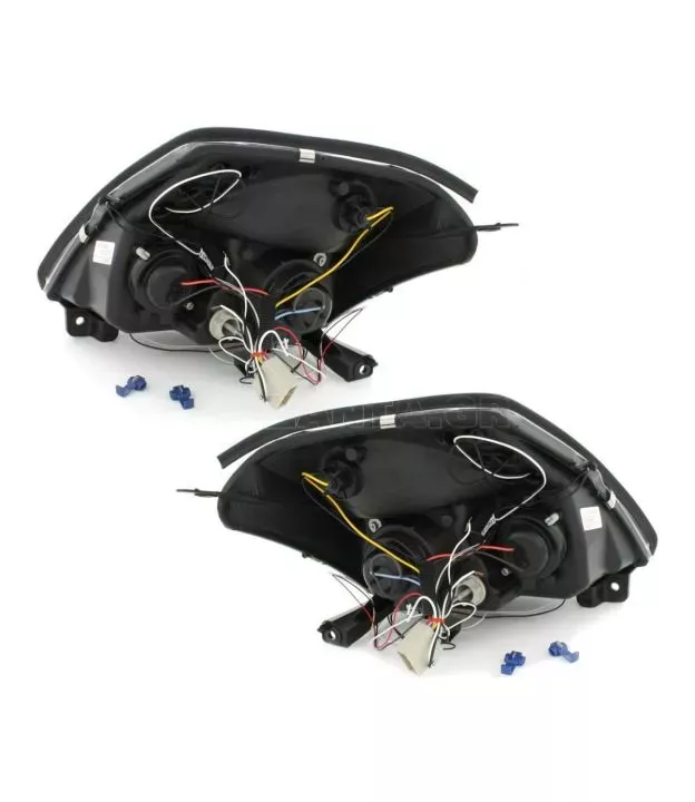 Φανάρια εμπρός angel eyes με led για Citroen C2 (2003-2008) - μαύρα , με λάμπες (Η1) - σετ 2τμχ.