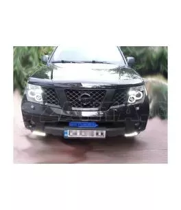 Φανάρια εμπρός led angel eyes για Nissan Navara / Pathfinder (2005-2009) - μαύρα , με λάμπες (Η1) - σετ 2τμχ. 