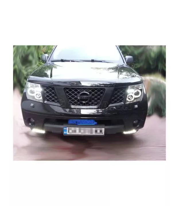 Φανάρια εμπρός led angel eyes για Nissan Navara / Pathfinder (2005-2009) - μαύρα , με λάμπες (Η1) - σετ 2τμχ.