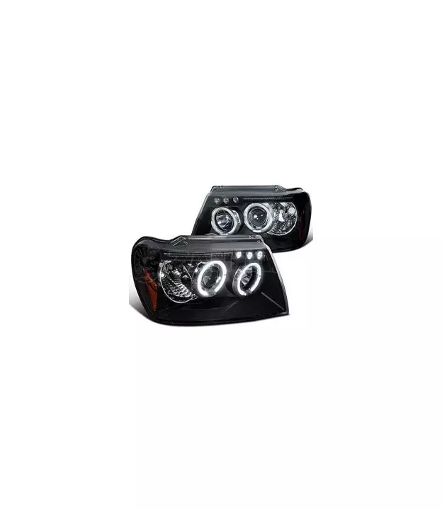 Φανάρια εμπρός led angel eyes για Jeep Grand Cherokee (1999-2005) - μαύρα , με λάμπες (Η1) - σετ 2τμχ.