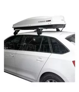 KIT ΜΕ ΜΠΑΡΕΣ ΟΡΟΦΗΣ ΓΙΑ SKODA RAPID SPACEBACK 5D 2013 ΑΛΟΥΜΙΝΙΟΥ & ΜΠΑΓΚΑΖΙΕΡΑ BOX 430 LT (ΛΕΥΚΗ-ΑΣΠΡΗ/ΓΥΑΛΙΣΤΕΡΗ) NORDRIVE 