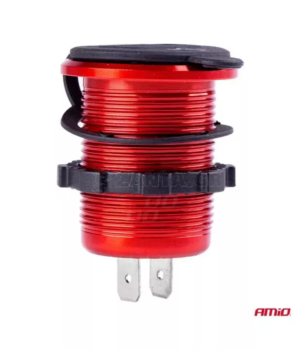 ΠΡΙΖΑ ΦΟΡΤΙΣΗΣ ΜΕ 2 ΘΥΡΕΣ USB ΚΑΙ ΨΗΦΙΑΚΟ ΒΟΛΤΟΜΕΤΡΟ ΜΕ ΚΑΠΑΚΙ ΚΟΚΚΙΝΗ 12/24V 5V 3.1A MOD-11 AMIO