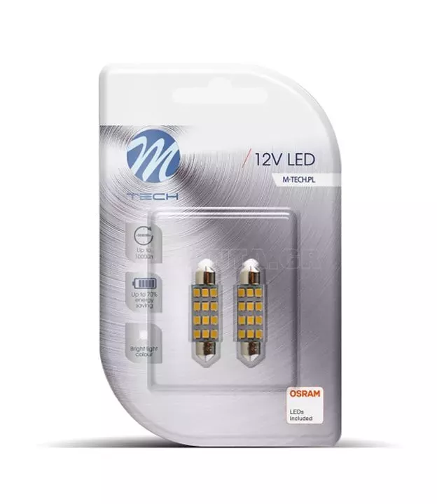 ΛΑΜΠΑΚΙΑ ΠΛΑΦΟΝΙΕΡΑΣ C5W/C10W 12V SV8.5 41mm 1,5W 12xSMD2835 LED OSRAM ΛΕΥΚΟ BLISTER 2ΤΕΜ. M-TECH