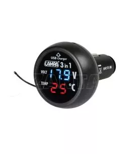 ΒΟΛΤΟΜΕΤΡΟ ΜΠΑΤΑΡΙΑΣ SMART-PLUG  3 in 1 12/24V 2,1A (ΜΕ ΘΕΡΜΟΜΕΤΡΟ ΚΑΙ ΘΥΡΑ USB) 