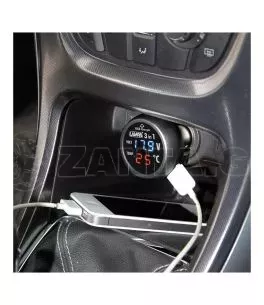 ΒΟΛΤΟΜΕΤΡΟ ΜΠΑΤΑΡΙΑΣ SMART-PLUG  3 in 1 12/24V 2,1A (ΜΕ ΘΕΡΜΟΜΕΤΡΟ ΚΑΙ ΘΥΡΑ USB) 