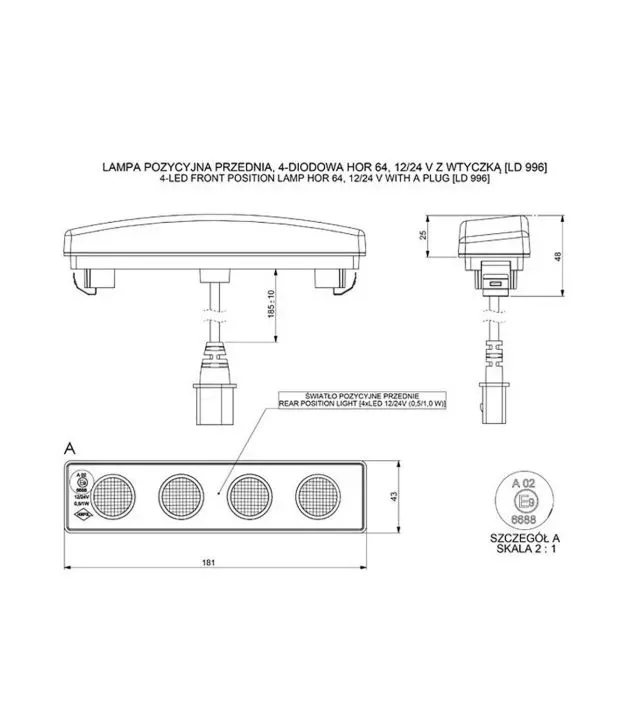 DRL HOR64 12/24V ΠΡΟΣΘΕΤΟ DAYTIME ΔΙΕΘΝΗ ΜΕ 4LED 0,5W 181x48mm ΜΑΥΡΟ ΜΕ ΦΙΣ 1ΤΕΜ