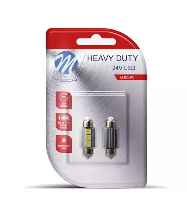 ΛΑΜΠΑΚΙΑ ΠΛΑΦΟΝΙΕΡΑΣ C5W/C10W 24V 1W SV8,5 36mm LED CAN-BUS 3xSMD5050 ΛΕΥΚΟ BLISTER 2ΤΕΜ. M-TECH