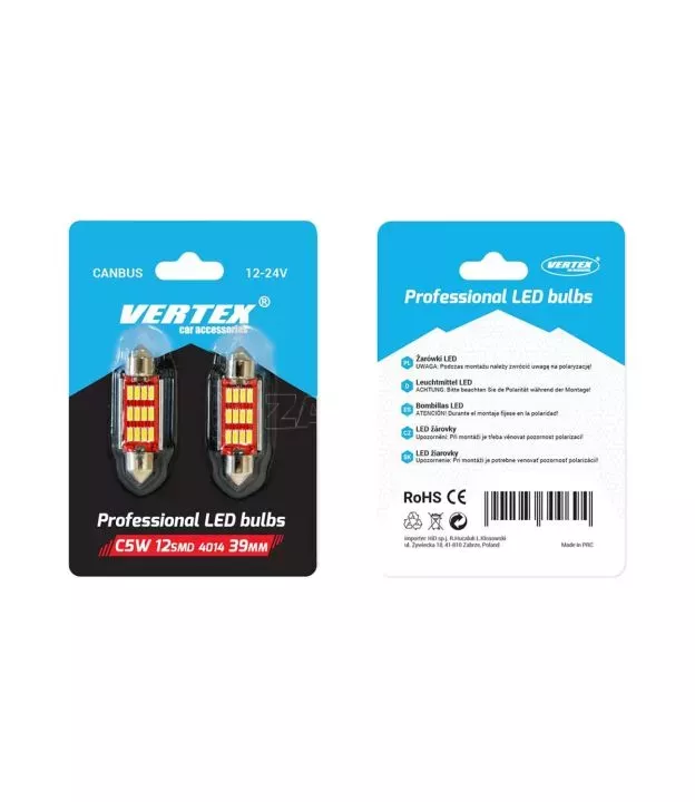 ΛΑΜΠΑΚΙΑ ΠΛΑΦΟΝΙΕΡΑΣ 39mm 12/24V 2,9W 5600K 12LED CANBUS FESTOON (ΛΕΥΚΟ) AMiO - 2 ΤΕΜ.